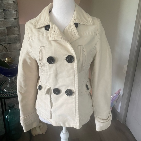 American Eagle Outfitters Jackets & Blazers - American Eagle Outfitters Cream Peacoat with Notched Lapel